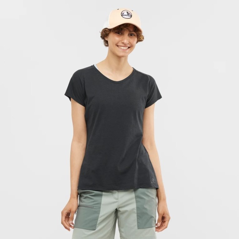 Camiseta Salomon Essential Shaped Corta Sleeve Mujer Negros | MX QJAS016